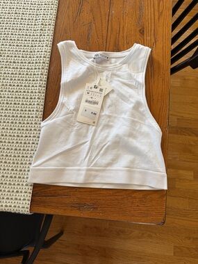 Zara White Ribbed Crop Tank